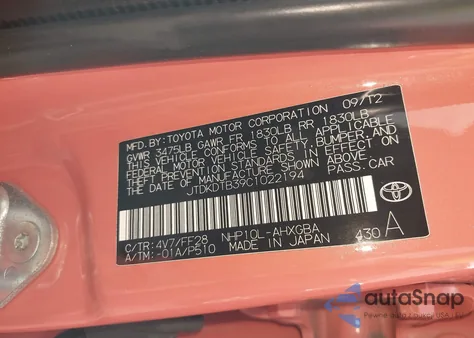 2012 Toyota Prius C Three z USA, uszkodzony, nr VIN JTDKDTB39C1022194